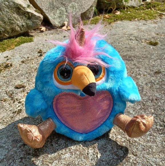 ✓Zuru Rainbowcorn Blue Parrot Unicorn Plush Pink Heart Stuff Toy Glitter Eyes - Picture 2 of 9